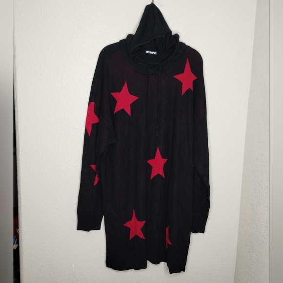 HOT TOPIC Black & Red Star Girls Hooded Tunic Plus Size 3X - Picture 2 of 7